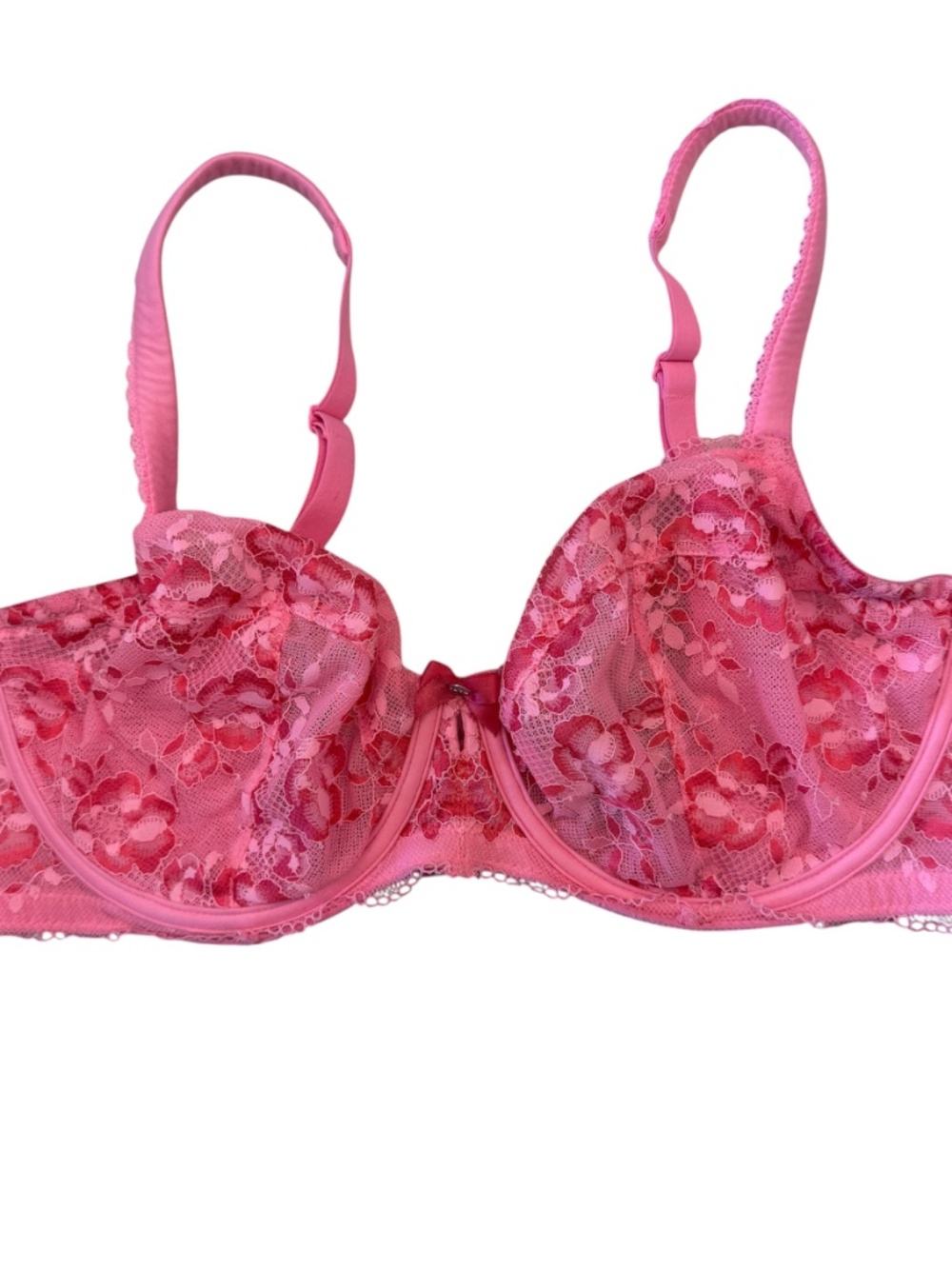 Victoria Secret Floral Lace Pink‎ Mesh Bra 38 D underwire